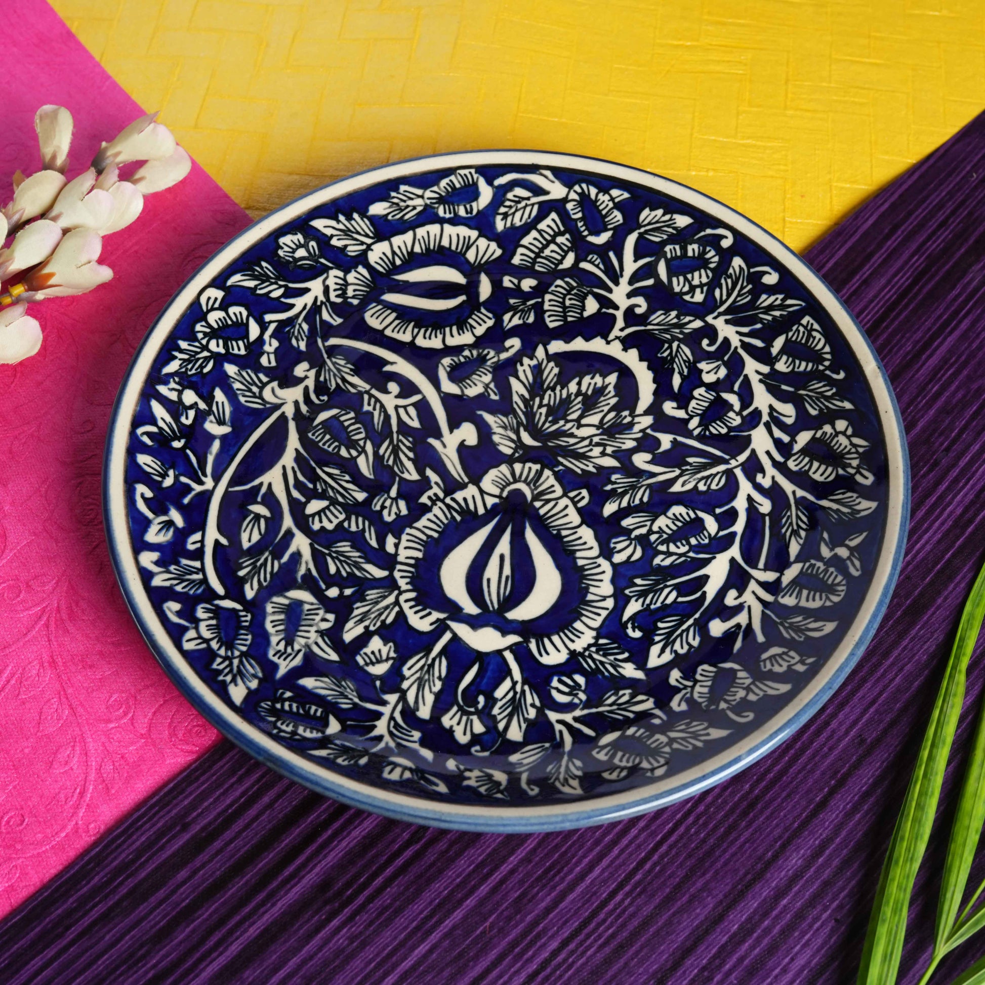 Caffeine Ceramic Handmade Stoneware Blue Mughal Dinner Plates set of 4 - Caffeine Premium Stoneware