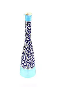 A handmade light blue ceramic vase with a geometric Mughal pattern and a glossy finish, featuring perfectly shaped edges.