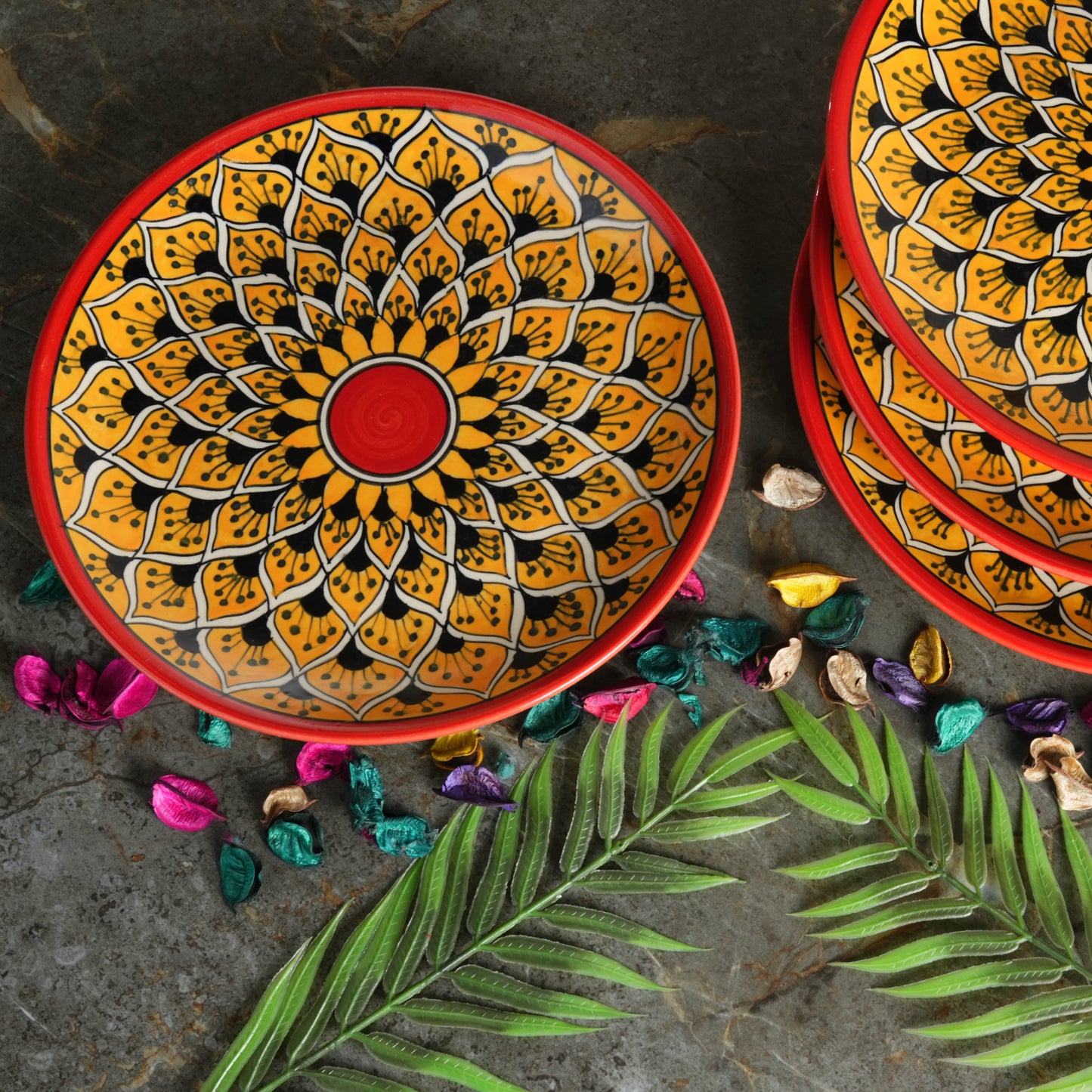 Caffeine Ceramic Handmade Stoneware Orange Morocco Dinner Plates set of 4 - Caffeine Premium Stoneware