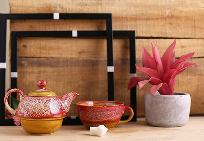 Caffeine Ceramic Handmade Pink Studio 2 in1 Tea pot (Set of 1, Single Kettle with Cup)