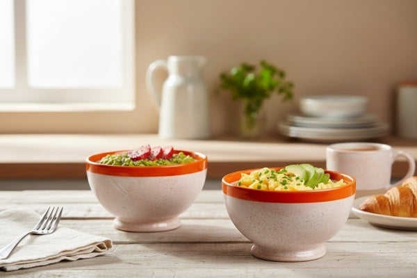 Ceramic Bowl katori set of 2 in white & Red