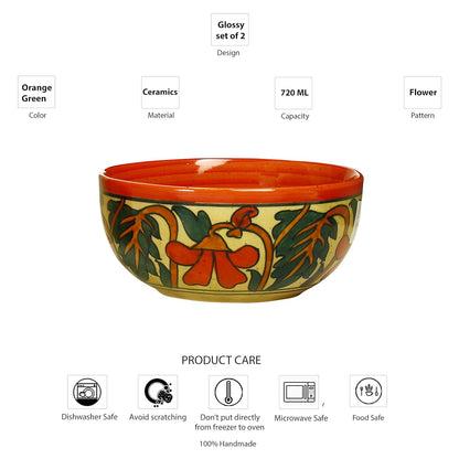 Caffeine Ceramic Handmade Rustic Flora Soup Bowls with Spoon (Set of 2) - Caffeine Premium Stoneware