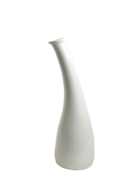 A white matte ceramic handmade vase with a sleek design suitable for indoor or outdoor use.