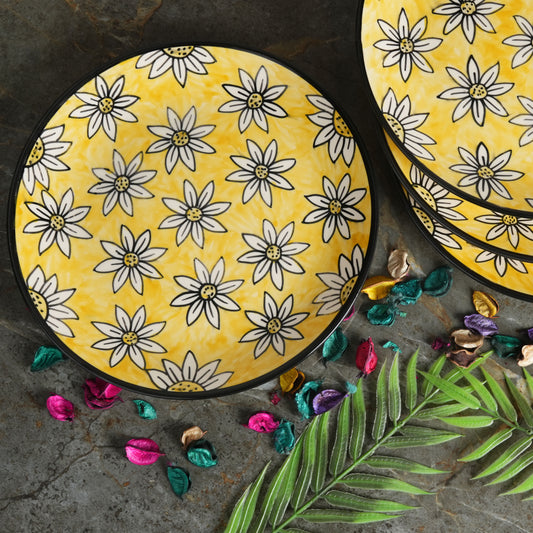 Caffeine Ceramic Handmade Californian Sunflower Printed set of 4 - Caffeine Premium Stoneware