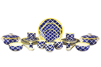 Caffeine Ceramic Handmade Blue Umrao Dinner Set (37 pieces - Microwave & Dishwasher Safe) - Caffeine Premium Stoneware
