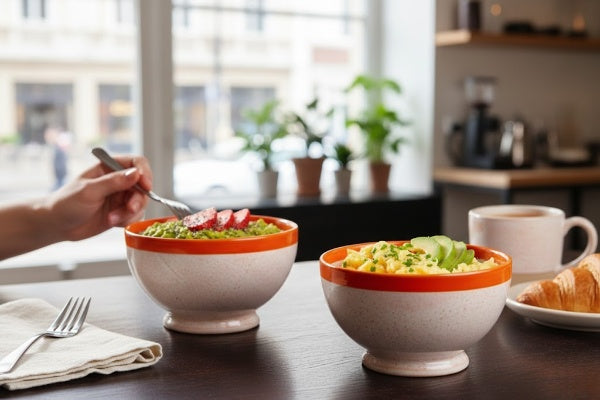 Ceramic Bowl katori set of 2 in white & Red
