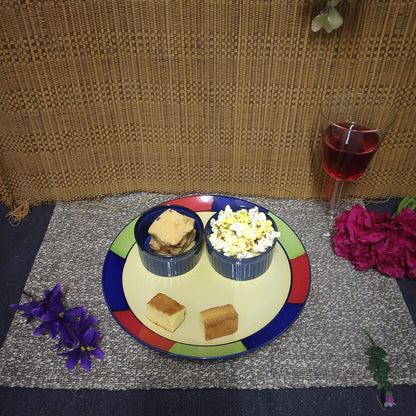 Caffeine Ceramic Handmade Multi colour Combo Dinner Set (3 pcs.)