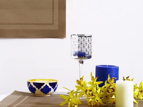 Caffeine Ceramic Handmade Blue Umrao Combo Dinner set (set of -6)