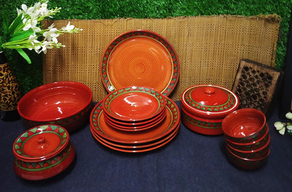 Caffeine Ceramic Handmade Rustic Brown Combo Dinner Set (15 pcs)