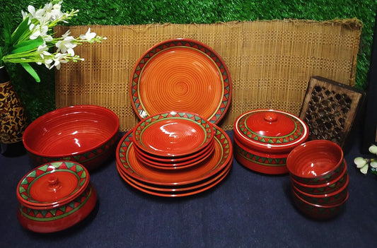 Caffeine Ceramic Handmade Rustic Brown Combo Dinner Set (15 pcs)