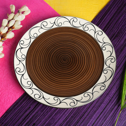 Caffeine Ceramic Handmade Brown Doodle Dinner Plate 10" inch(Set of 6) - Caffeine Premium Stoneware