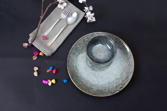 Caffeine Ceramic Handmade Multicolor Combo Studio Dinner Set of 13 pcs.(6 Dinner Plate, 6 Katori Bowl, 1 Serving Bowl)