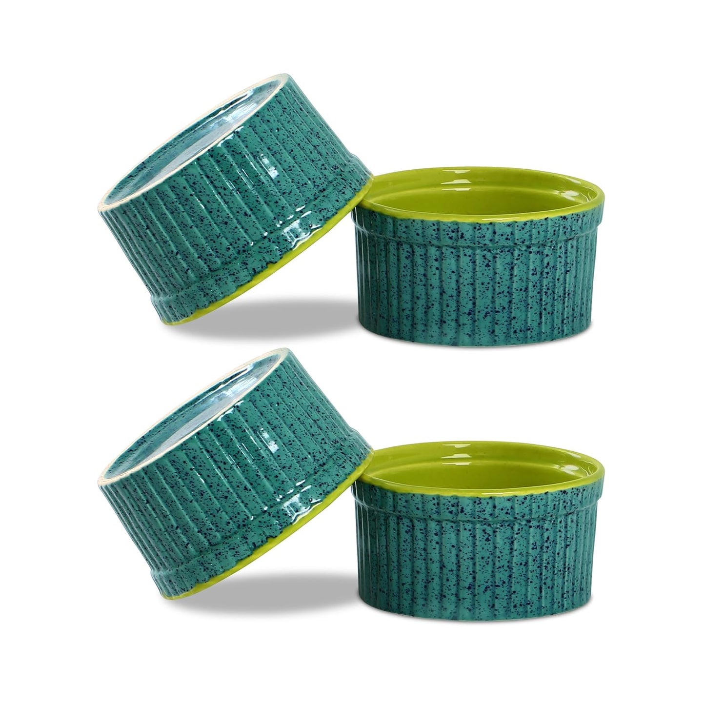 Caffeine Ceramic Handmade Glossy Turquoise Green Ramekin bowl (Set of 4) - Caffeine Premium Stoneware