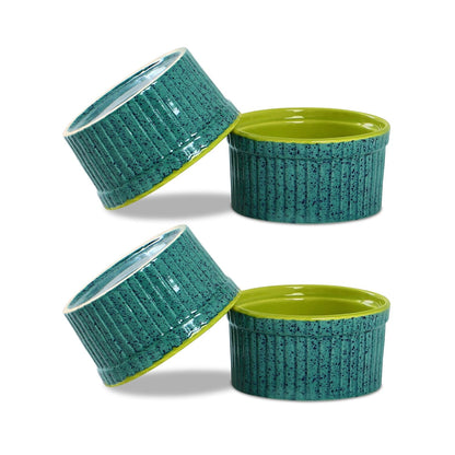 Caffeine Ceramic Handmade Glossy Turquoise Green Ramekin bowl (Set of 4) - Caffeine Premium Stoneware