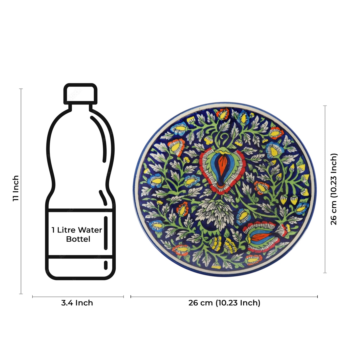 Caffeine Ceramic Handmade Stoneware Blue Jaipuri Dinner Plate set of 4 - Caffeine Premium Stoneware