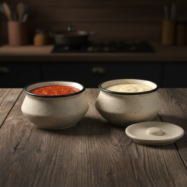 Ceramic Handi in white set of 2
