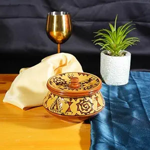 Caffeine Ceramic Handmade Mustard Romani Serving Handi with Lid (Set of 1) medium