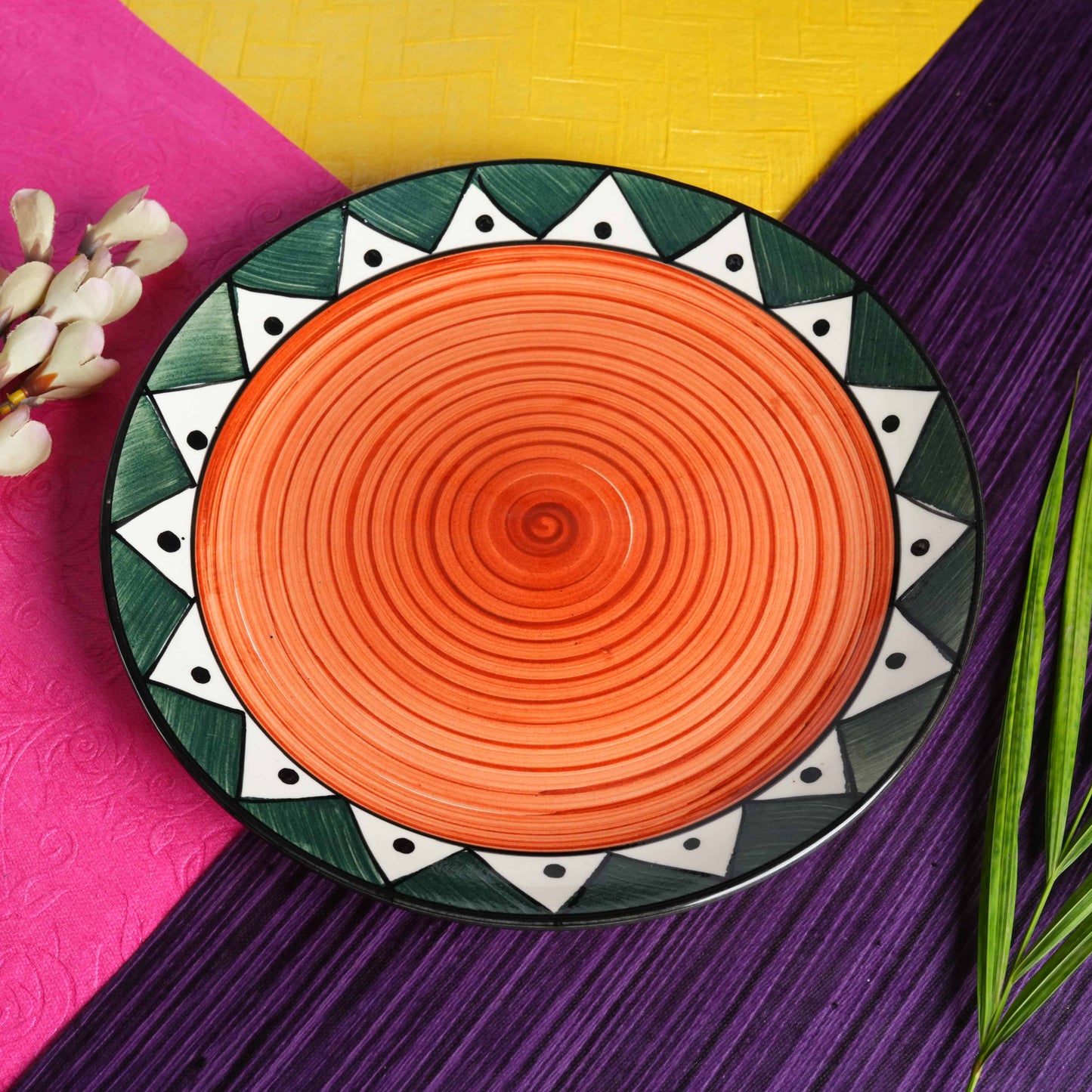 Caffeine Ceramic Handmade Stoneware Green Trible Dinner Plate set of 4 - Caffeine Premium Stoneware