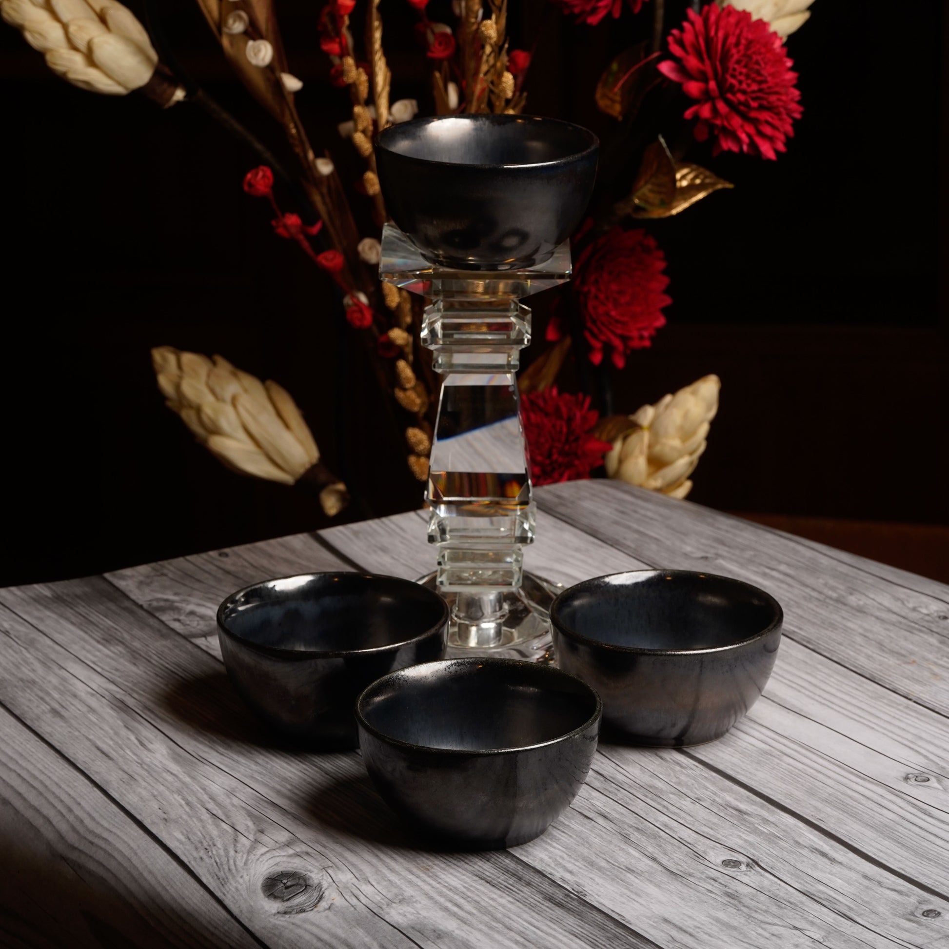 Caffeine Premium Ceramic Handmade Black Metallic katori Bowl (Set of 6) - Caffeine Premium Stoneware