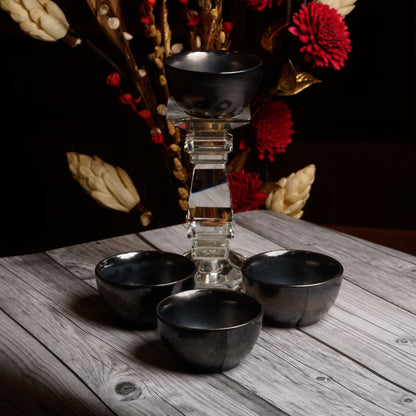 Caffeine Premium Ceramic Handmade Black Metallic katori Bowl (Set of 6) - Caffeine Premium Stoneware