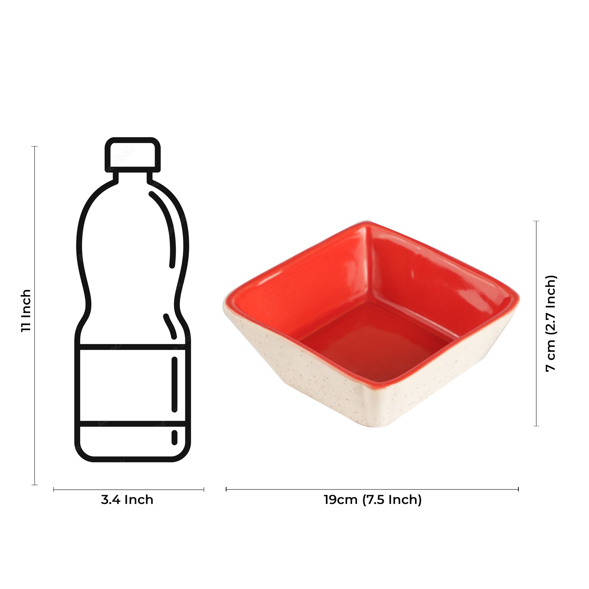 Caffeine Ceramic Handmade Matte Cream & Glossy Red Serving Bowl (Set of 4) - Caffeine Premium Stoneware