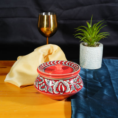 Caffeine Ceramic Stoneware Handmade Red Mughal Serving Handi with Lid -Set of 4 - Caffeine Premium Stoneware