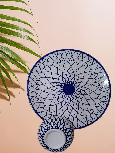 Caffeine ceramic handmade Blue Spider Design Dinner set (set of 2) 1 Dinner plate 10" and 1 katori bowl