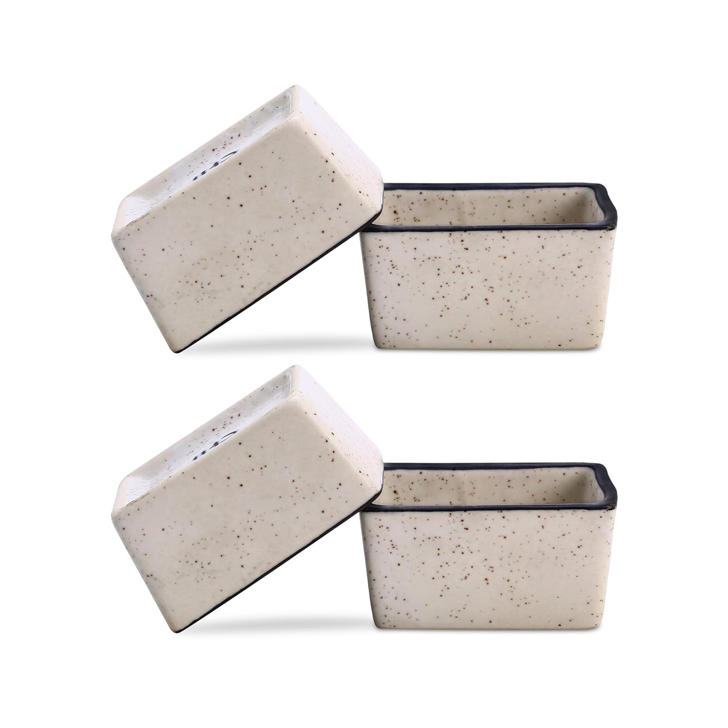Caffeine Ceramic Stoneware Handmade cream & Black Matte Dip and Sauce (Set of 4, 40 ml) - Caffeine Premium Stoneware