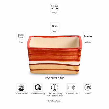 Caffeine Ceramic Stoneware Handmade Orange Beige Dip and Sauce (Set of 4, 40 ml) - Caffeine Premium Stoneware