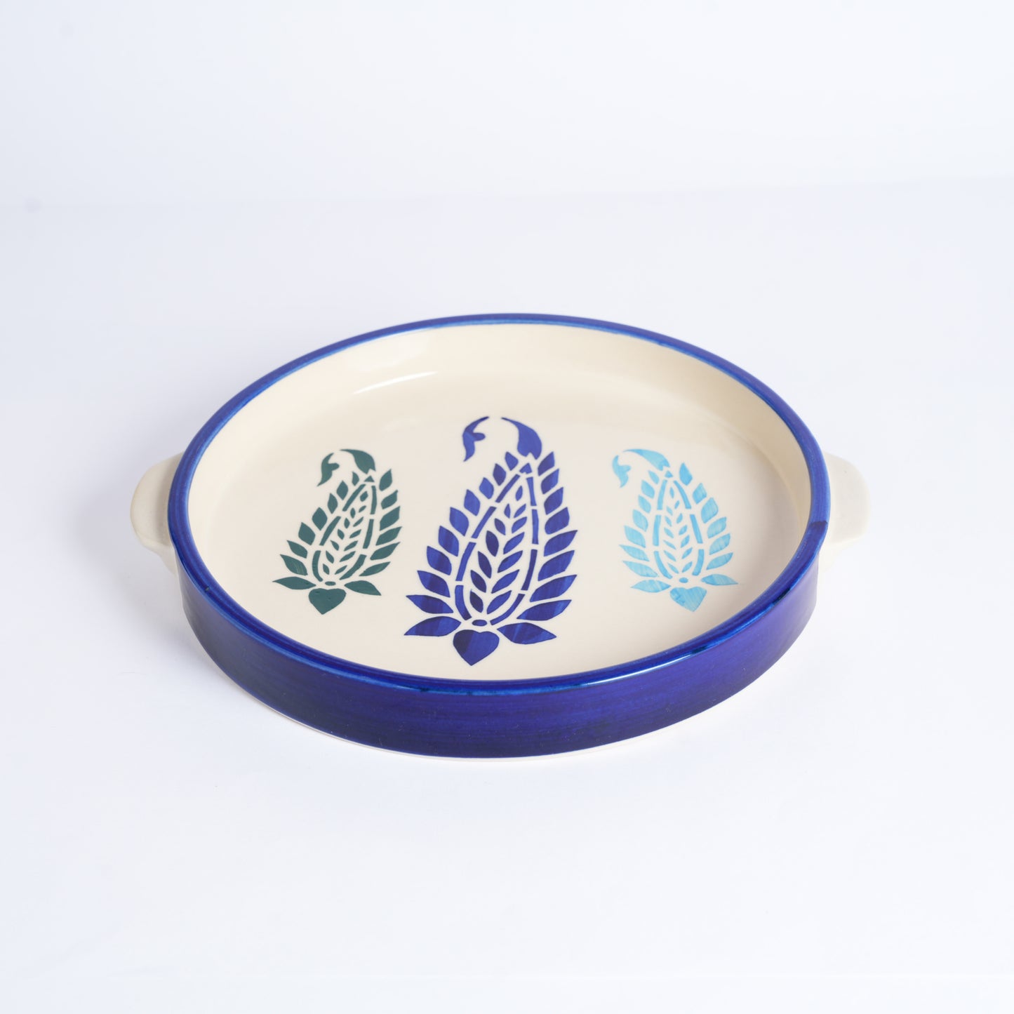 Caffeine Ceramic Stoneware Handmade Blue Boota Sizzler Tray 9.5 Inch (Set of 4) - Caffeine Premium Stoneware