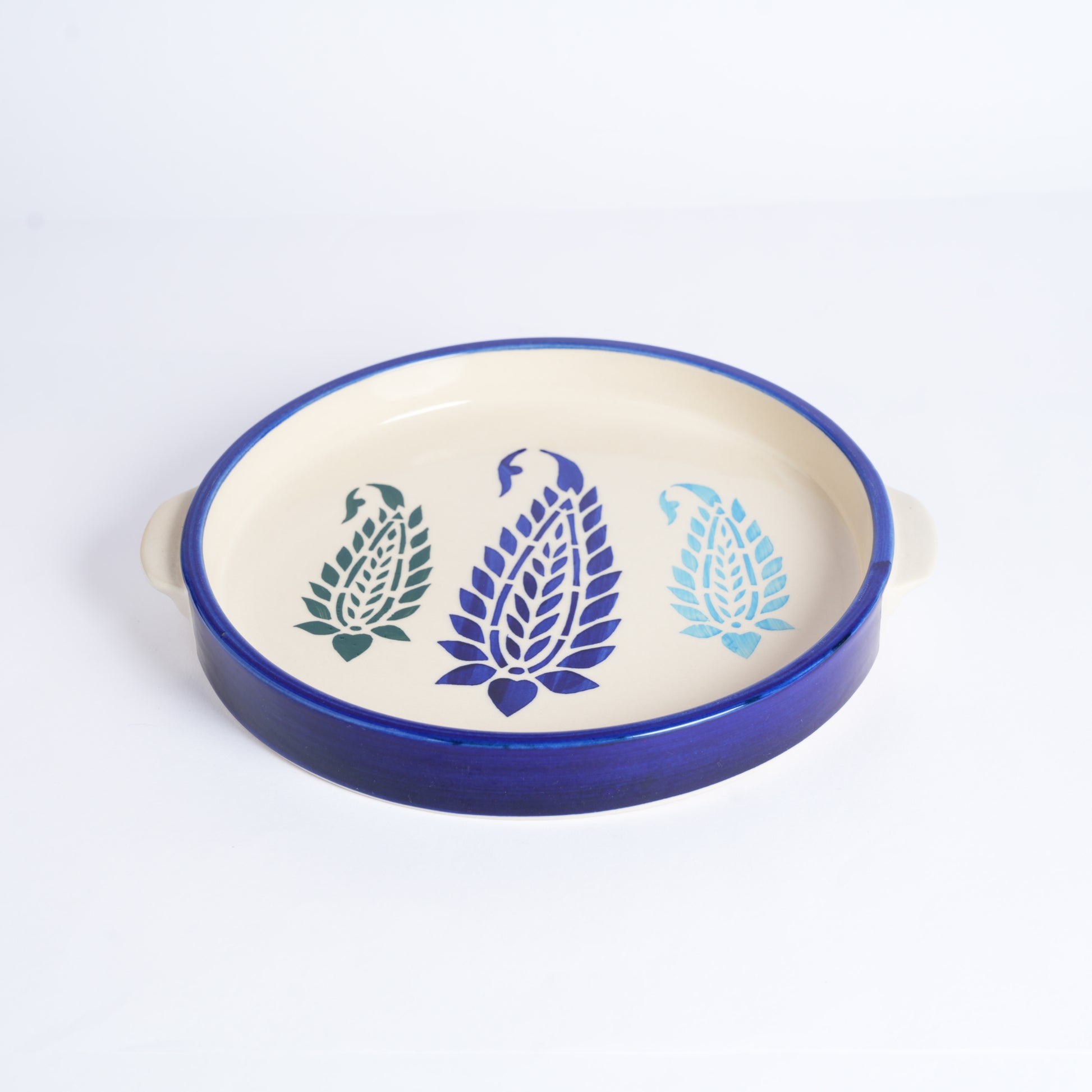 Caffeine Ceramic Stoneware Handmade Blue Boota Sizzler Tray 9.5 Inch (Set of 4) - Caffeine Premium Stoneware