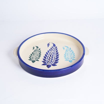 Caffeine Ceramic Stoneware Handmade Blue Boota Sizzler Tray 9.5 Inch (Set of 4) - Caffeine Premium Stoneware