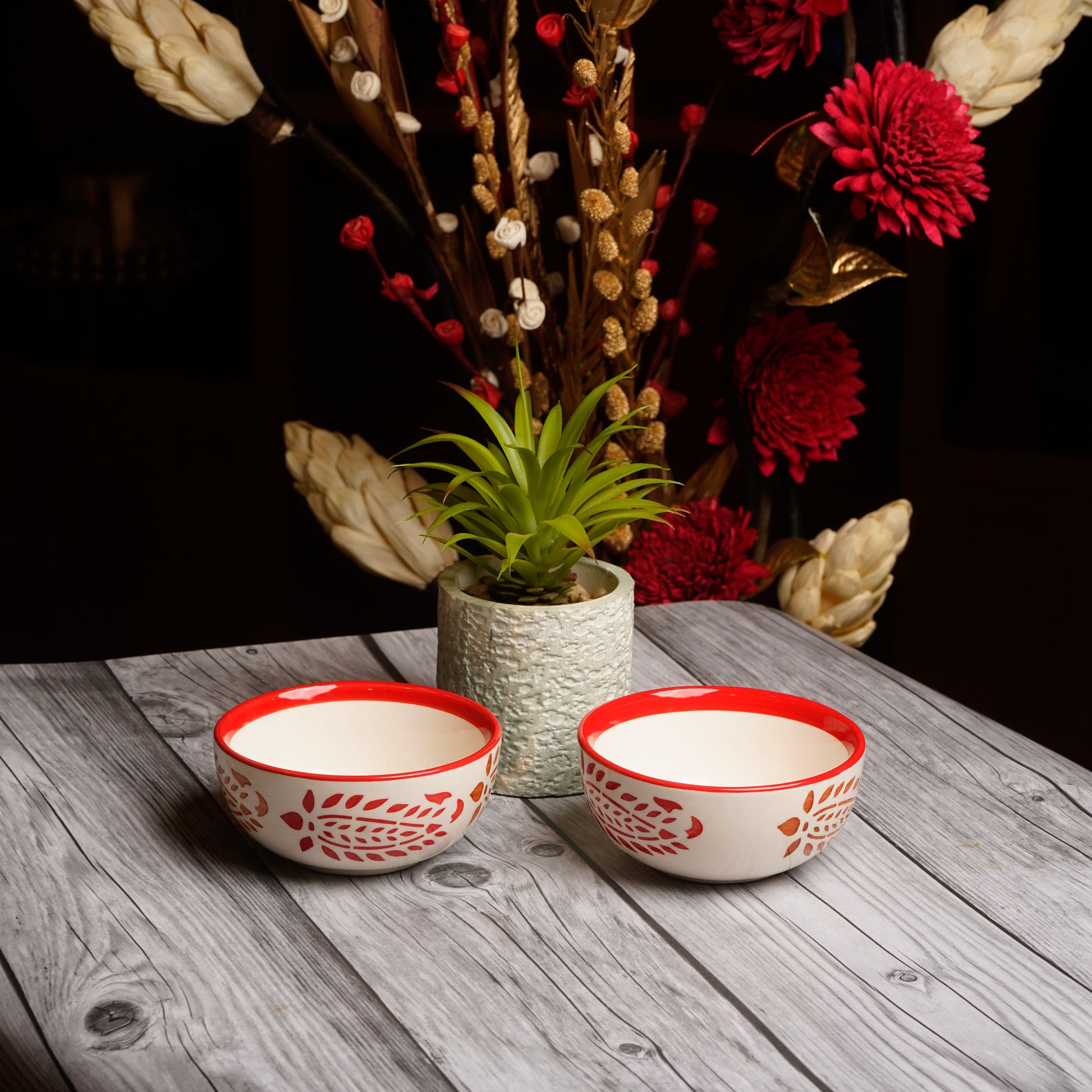 Caffeine Ceramic Handmade Red Boota Katori Bowl- Set of 6 - Caffeine Premium Stoneware