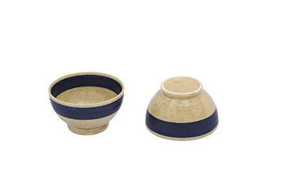 Caffeine Ceramic Handmade Cream  Blue Studio Nut Serving Bowl (Set of 2) - Caffeine Premium Stoneware