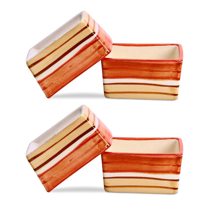 Caffeine Ceramic Stoneware Handmade Orange Beige Dip and Sauce (Set of 4, 40 ml) - Caffeine Premium Stoneware