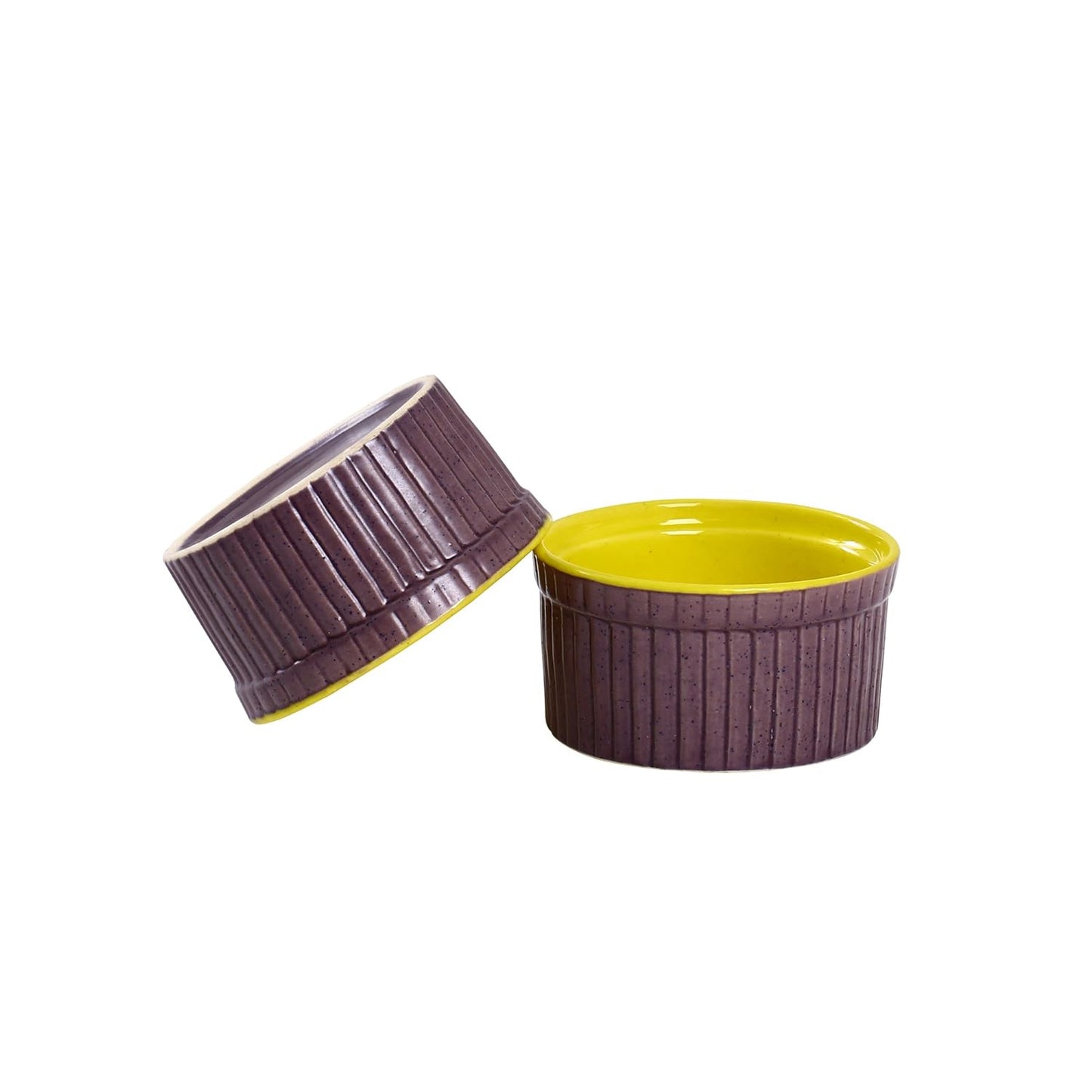 Caffeine Ceramic Handmade Purple and Yellow Ramekins Bowl- (Set of 6) - Caffeine Premium Stoneware