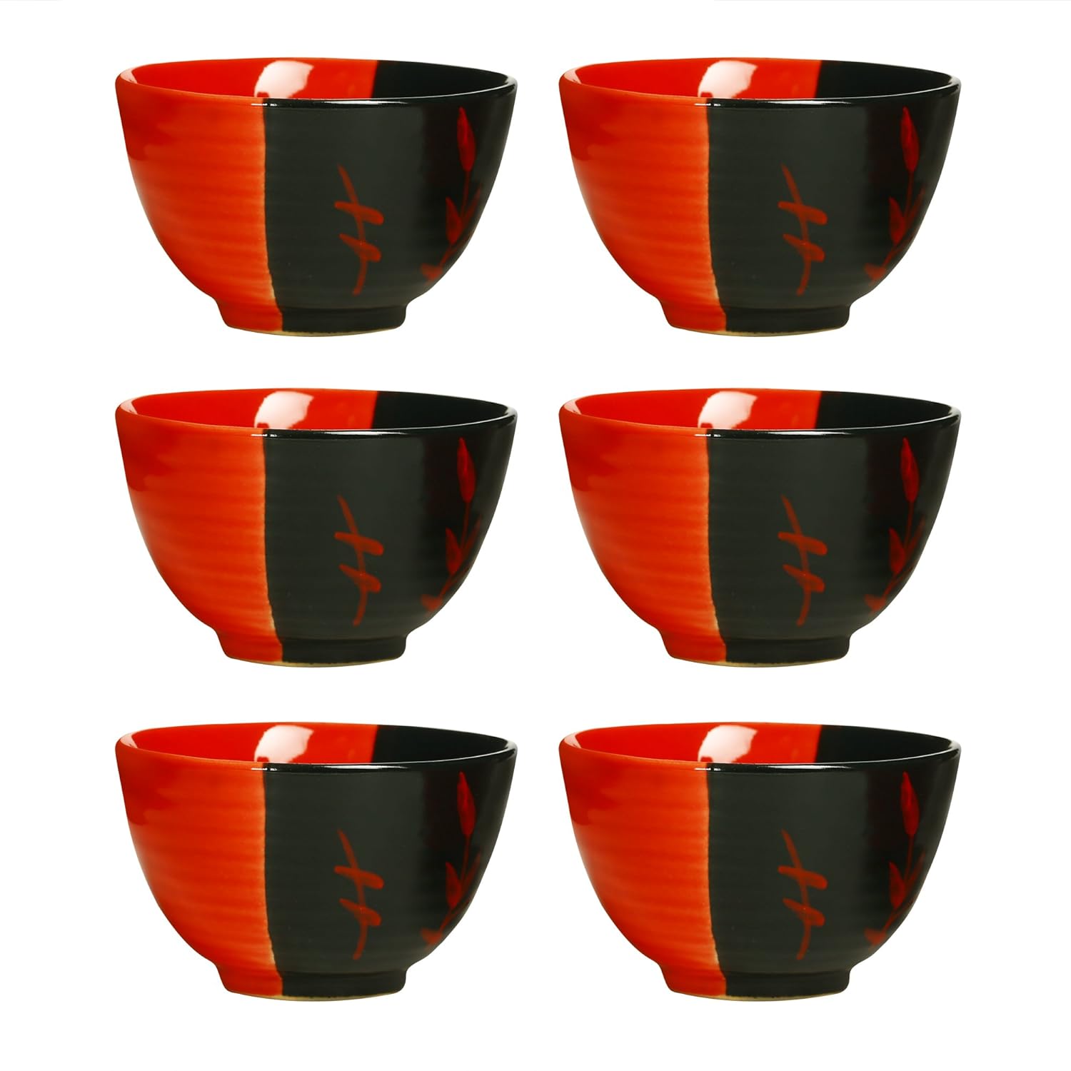 Caffeine Ceramic Handmade Black Red Dual Shade Dessert Bowl (Set of 6, 150 ml) - Caffeine Premium Stoneware