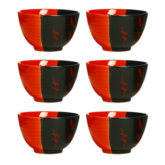 Caffeine Ceramic Handmade Black Red Dual Shade Dessert Bowl (Set of 6, 150 ml) - Caffeine Premium Stoneware