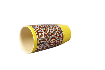 Handmade premium ceramic Mughal flower vase in red and yellow for stylish home decoration