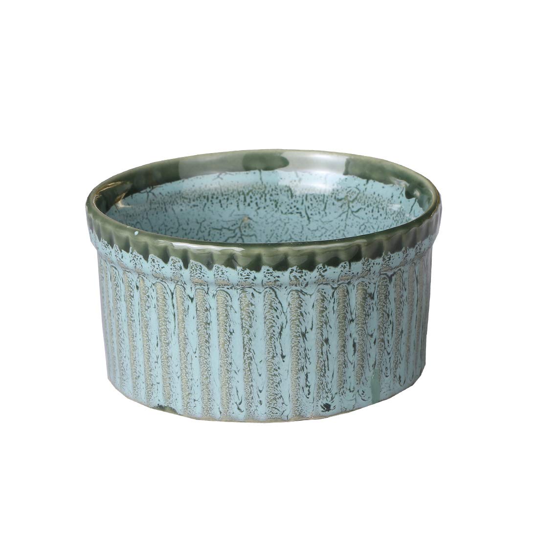 Caffeine Ceramic Handmade Green Crackle Studio Ramekins Bowl (Set of 2) - Caffeine Premium Stoneware