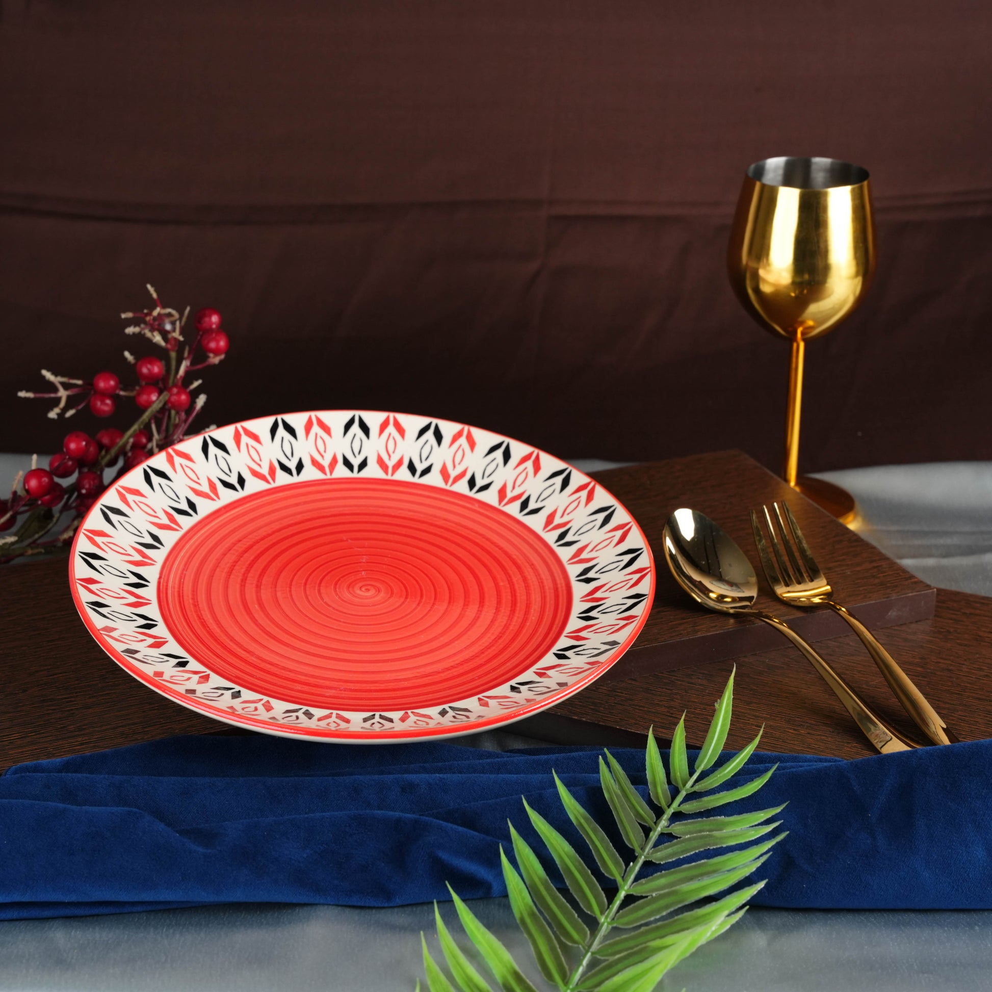 Caffeine Ceramic Handmade Orange Arrow Pattern Dinner Plate set of 4 - Caffeine Premium Stoneware