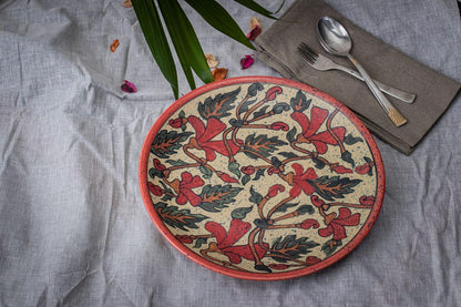 Caffeine Ceramic Handmade Rustic Flora Combo Dinner Set of 12 pcs.4 (Dinner Plate, 4 Quarter Plate, 4 Katori Bowl)