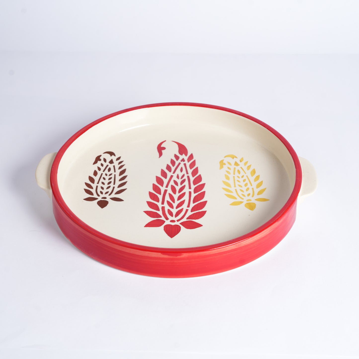 Caffeine Ceramic Stoneware Handmade Red Boota Sizzler Tray 9.5 Inch (Set of 6) - Caffeine Premium Stoneware
