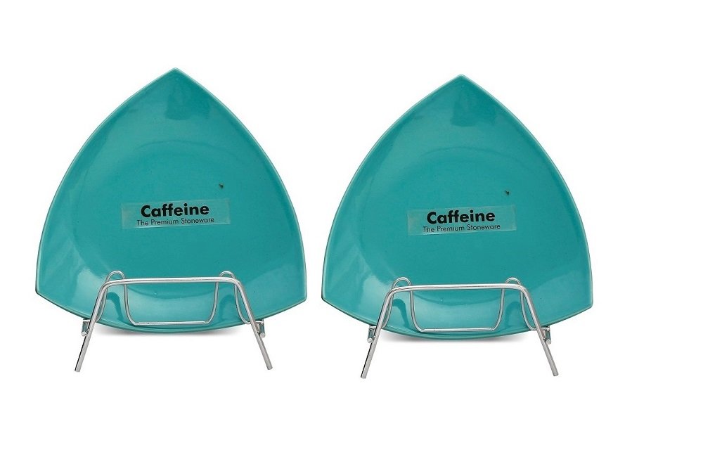 Caffeine Ceramic Handmade Sea green Glazed 7" Triangle Plates (Set of 2)