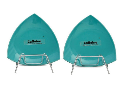 Caffeine Ceramic Handmade Sea green Glazed 7" Triangle Plates (Set of 2)