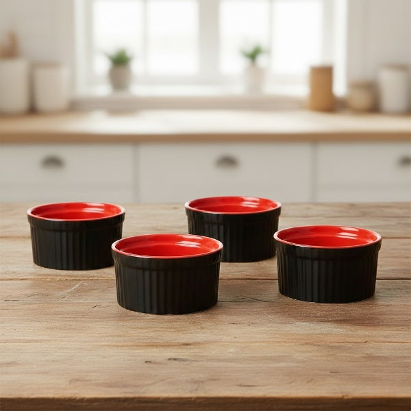 Ceramic bowl Red and Black set of 4