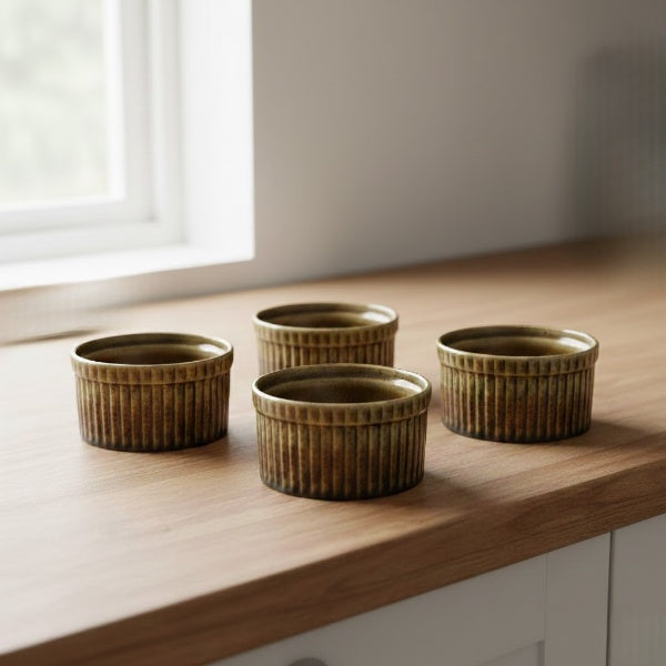 Ceramic bowl in a wooden set of 4