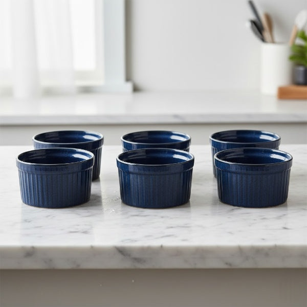 Ceramic bowl in metallic blue set of 6