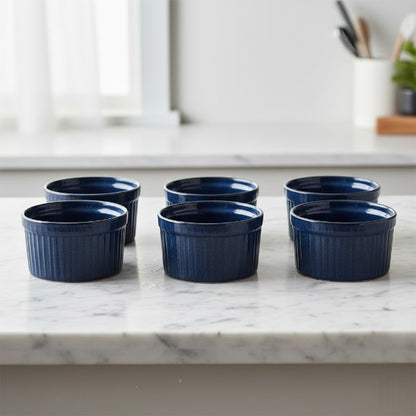 Ceramic bowl in metallic blue set of 6