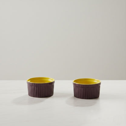 Ceramic bowl in purple & Yellow set of 2